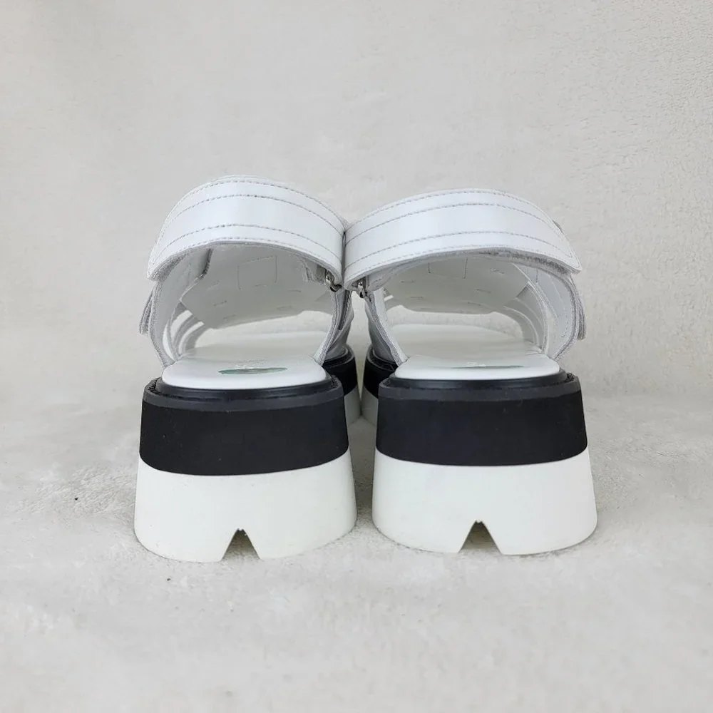 Tony Bianco Jett Black White Leather Strappy Sling-Back Platform Sandals 9 Y2K